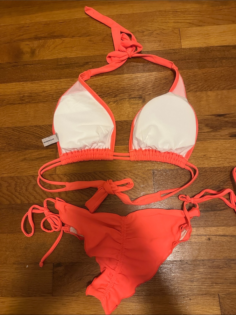 Luli Fama Neon Coral Ruffle-Edge Tie Bikini SET - Picture 12 of 12